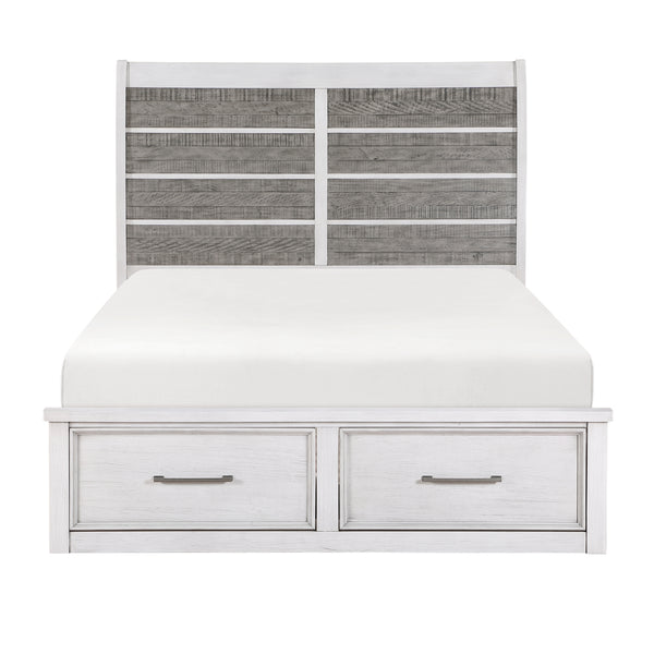 Ambrose Queen Platform Bed with Footboard Storage in Gray/White - 1303-1