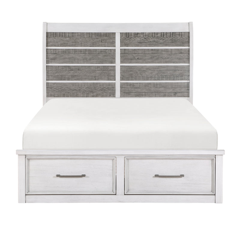 Ambrose Queen Platform Bed with Footboard Storage in Gray/White - 1303-1