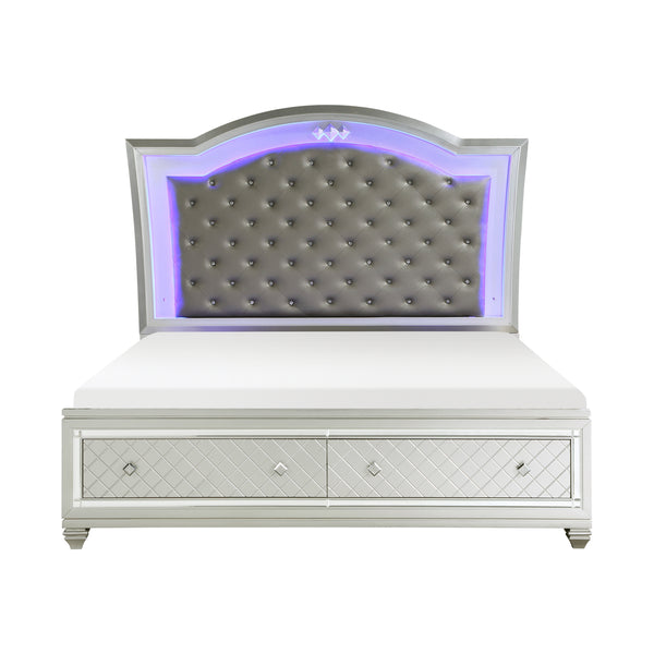Leesa Queen Platform Bed with Footboard Storage in Gray/Metallic/Silver - 1430-1