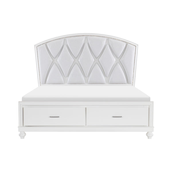 Aria Queen Platform Bed with Footboard Storage in White - 1436W-1