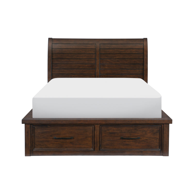 Logandale Queen Platform Bed with Footboard Storage in Brown - 1559-1