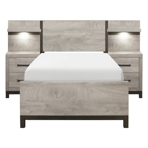 Zephyr 5pc Set Twin Wall Bed (TB+2NS+2NS-P) in Gray - 1577T-1WB