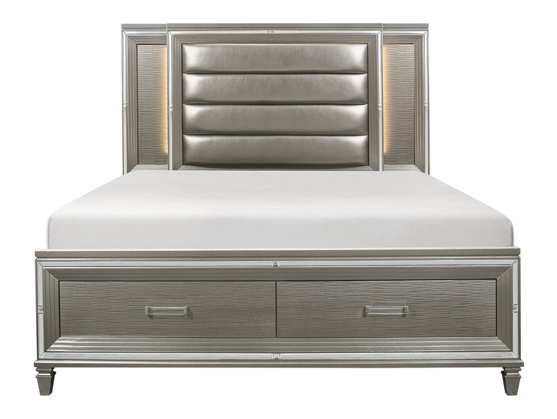 Tamsin Queen Platform Bed with Footboard Storage, LED Lighting in Gray/Gold/Silver/Champagne/Transparent - 1616-1