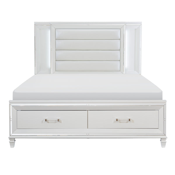 Tamsin Queen Platform Bed with LED Lighting and Footboard Storage in Transparent/White - 1616W-1