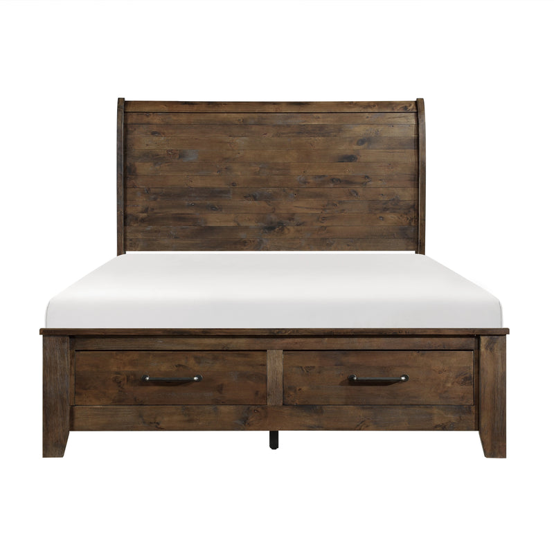 Jerrick Eastern King Sleigh Platform Bed with Footboard Storage in Brown - 1957K-1EK