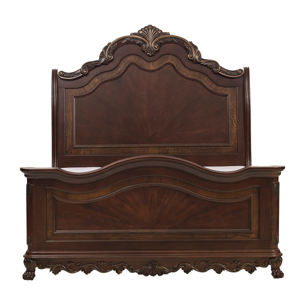 Deryn Park Queen Sleigh Bed in Cherry/Metallic Accent - Traditional - 2243SL-1