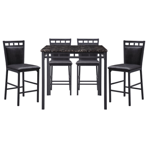 Olney 5-Piece Pack Counter Height Set, Faux Marble Top in Brown/Black - 5275-36