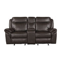 Aram Double Glider Reclining Love Seat With Center Console, Receptacles And Usb Ports - Brown - Faux Leather