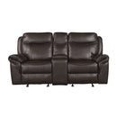 Aram Double Glider Reclining Love Seat With Center Console, Receptacles And Usb Ports - Brown - Faux Leather