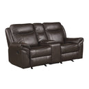 Aram Double Glider Reclining Love Seat With Center Console, Receptacles And Usb Ports