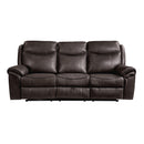 Aram Double Reclining Sofa with Center Drop-Down Cup Holders, Receptacles, Hidden Drawer and USB Ports in Brown - 8206BRW-3