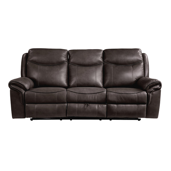 Aram Double Reclining Sofa with Center Drop-Down Cup Holders, Receptacles, Hidden Drawer and USB Ports in Brown - 8206BRW-3