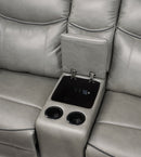 Aram Double Glider Reclining Love Seat With Center Console, Receptacles And Usb Ports