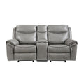 Aram Double Glider Reclining Love Seat With Center Console, Receptacles And Usb Ports - Gray - Faux Leather