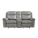Aram Double Glider Reclining Love Seat With Center Console, Receptacles And Usb Ports - Gray - Faux Leather