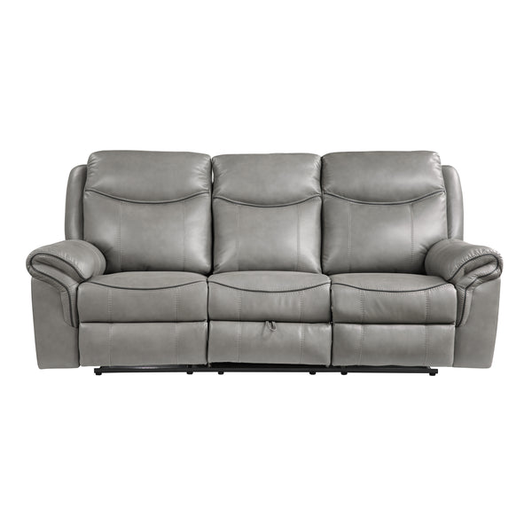 Aram Double Reclining Sofa with Center Drop-Down Cup Holders, Receptacles, Hidden Drawer and USB Ports in Gray - 8206GRY-3