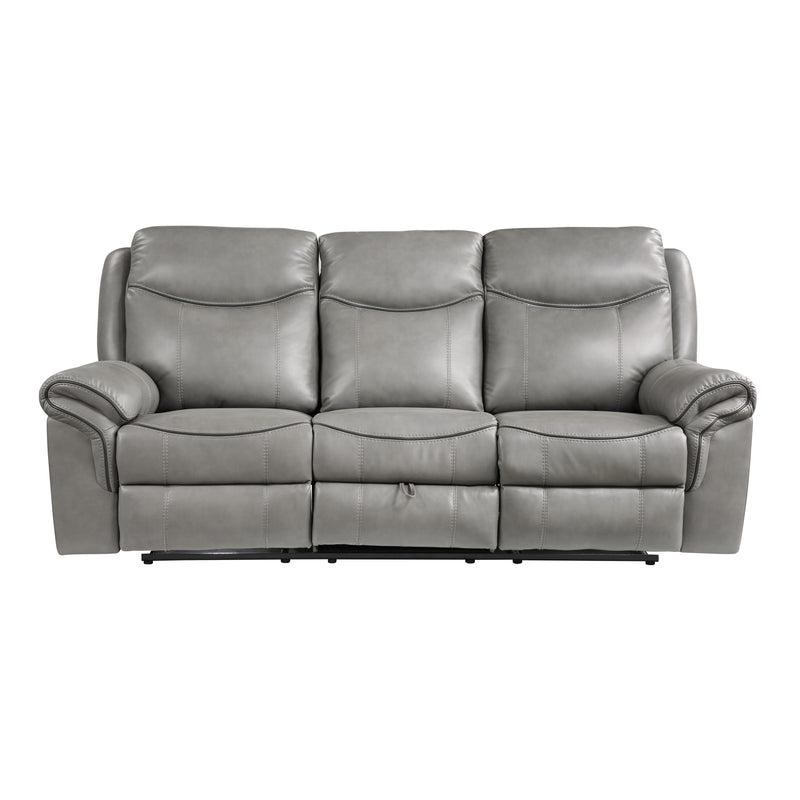 Aram Double Reclining Sofa with Center Drop-Down Cup Holders, Receptacles, Hidden Drawer and USB Ports in Gray - 8206GRY-3
