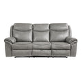 Aram Double Reclining Sofa With Center Drop-Down Cup Holders, Receptacles, Hidden Drawer And Usb Ports - Gray - Faux Leather