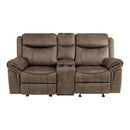 Aram Double Glider Reclining Loveseat with Center Console, Receptacles and USB Ports in Brown - 8206NF-2
