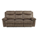 Aram Double Reclining Sofa with Center Drop-Down Cup Holders, Receptacles, Hidden Drawer and USB Ports in Brown - 8206NF-3