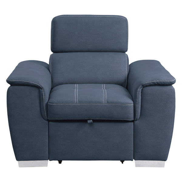 Ferriday Chair with Pull-out Ottoman in Blue - 8228BU-1