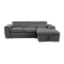 Ferriday 2-Piece Sectional with Adjustable Headrests, Pull-out Bed and Right Chaise with Hidden Storage in Gray - 8228GY*