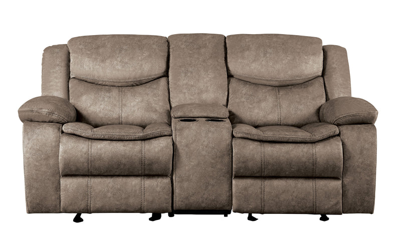 Bastrop Double Glider Reclining Loveseat with Center Console in Brown - 8230FBR-2