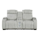 Ronan Double Reclining Love Seat With Center Console, Wireless Speakers, Storage Arms, Cup Holders And Led