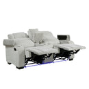 Ronan Double Reclining Love Seat With Center Console, Wireless Speakers, Storage Arms, Cup Holders And Led