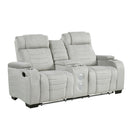 Ronan Double Reclining Love Seat With Center Console, Wireless Speakers, Storage Arms, Cup Holders And Led
