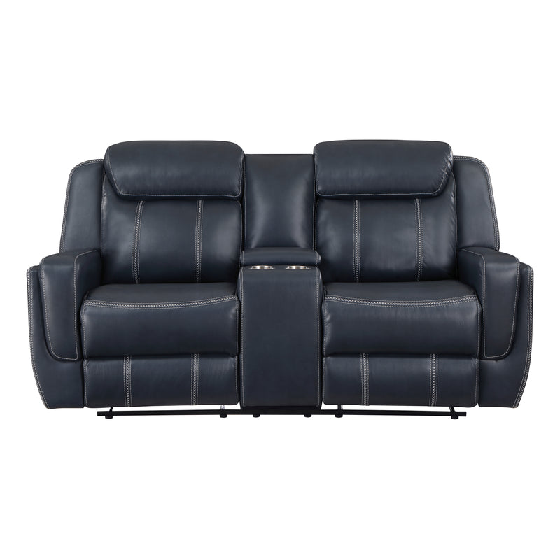 Littleton Double Reclining Loveseat with Center Console, Receptacles and USB Ports in Blue - 8516BU-2