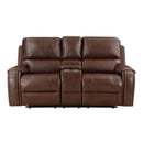 Newnan Double Glider Reclining Loveseat with Center Console, Receptacles and USB Ports in Brown - 8549BRW-2