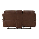Newnan Double Glider Reclining Loveseat with Center Console, Receptacles and USB Ports in Brown - 8549BRW-2