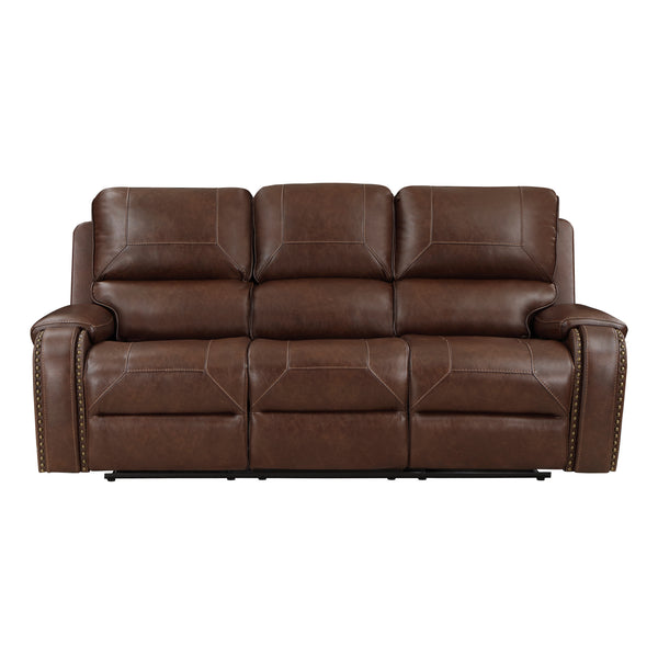 Newnan Double Reclining Sofa with Center Drop-Down Cup Holders, Receptacles and USB Ports in Brown - 8549BRW-3