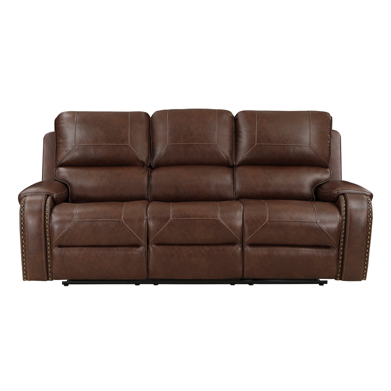 Newnan Double Reclining Sofa with Center Drop-Down Cup Holders, Receptacles and USB Ports in Brown - 8549BRW-3