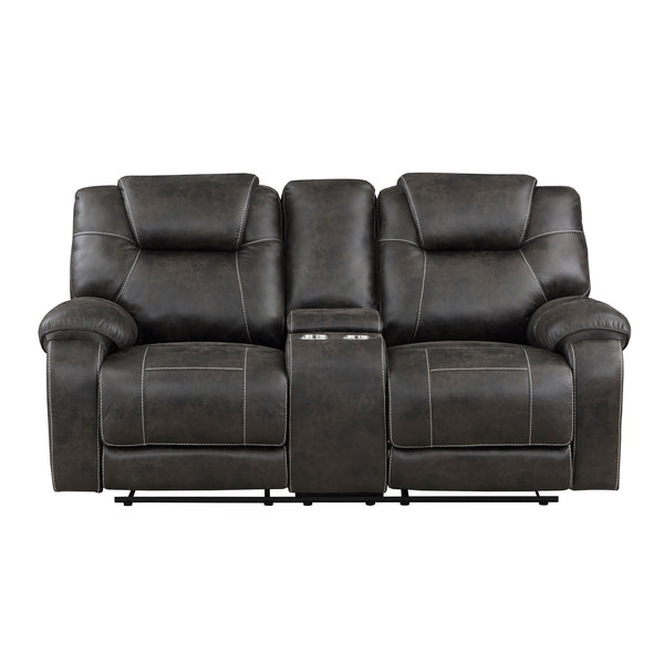Gainesville Double Reclining Loveseat with Center Console in Brown - 8560PM-2