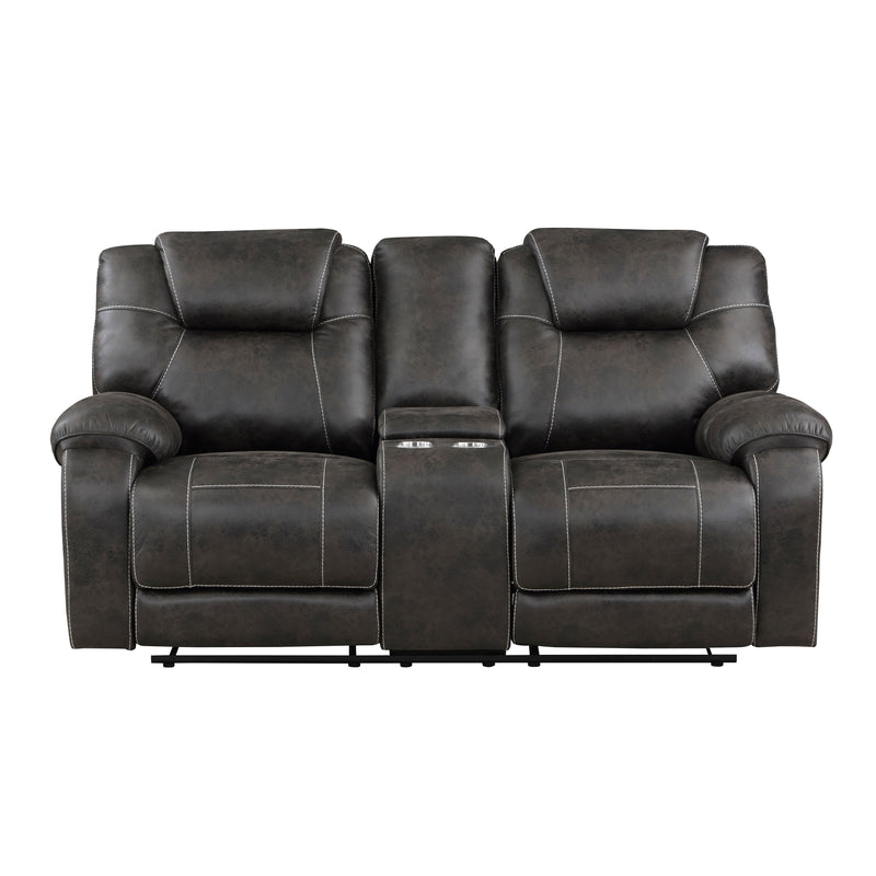 Gainesville Double Reclining Loveseat with Center Console in Brown - 8560PM-2