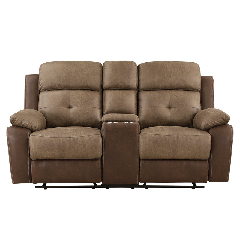 Glendale Double Glider Reclining Loveseat with Center Console in Brown - 8599BR-2