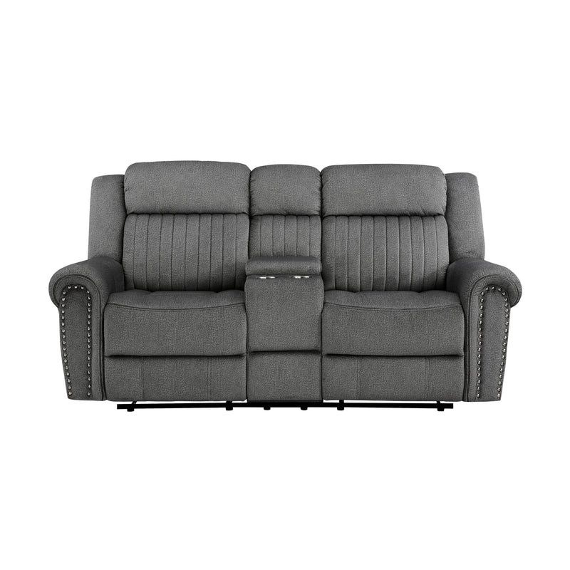 Brennen Double Reclining Loveseat with Center Console in Gray - 9204CC-2