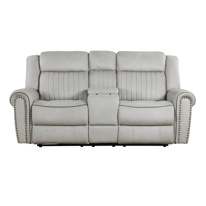 Brennen Power Double Reclining Loveseat with Center Console in Gray - 9204MT-2PW