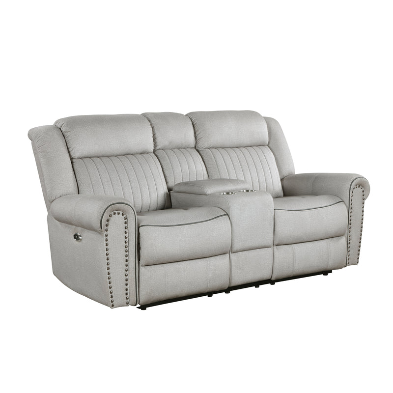 Brennen Power Double Reclining Loveseat with Center Console in Gray - 9204MT-2PW