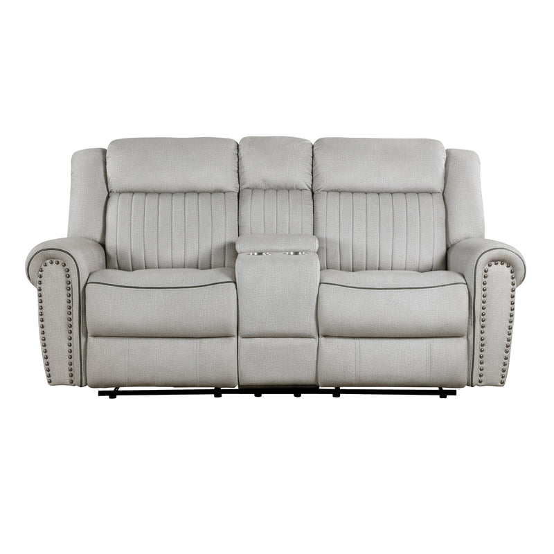 Brennen Double Reclining Loveseat with Center Console in Gray - 9204MT-2