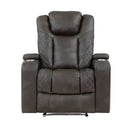 Tabor Power Reclining Chair with Power Headrest and Storage Arms, Cup Holders in Brown/Gray - 9211BRG-1PWH