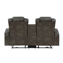 Tabor Power Double Reclining Loveseat with Center Console, Power Headrests, Storage Arms and Cup Holders in Brown/Gray - 9211BRG-2PWH