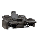 Tabor Power Double Reclining Sofa with Center Drop-Down Cup Holders, Power Headrests, Storage Arms and Cup holders in Brown/Gray - 9211BRG-3PWH