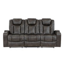 Tabor Power Double Reclining Sofa with Center Drop-Down Cup Holders, Power Headrests, Storage Arms and Cup holders in Brown/Gray - 9211BRG-3PWH