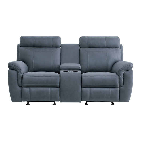 Clifton Double Glider Reclining Loveseat with Center Console in Blue - 9301BUE-2