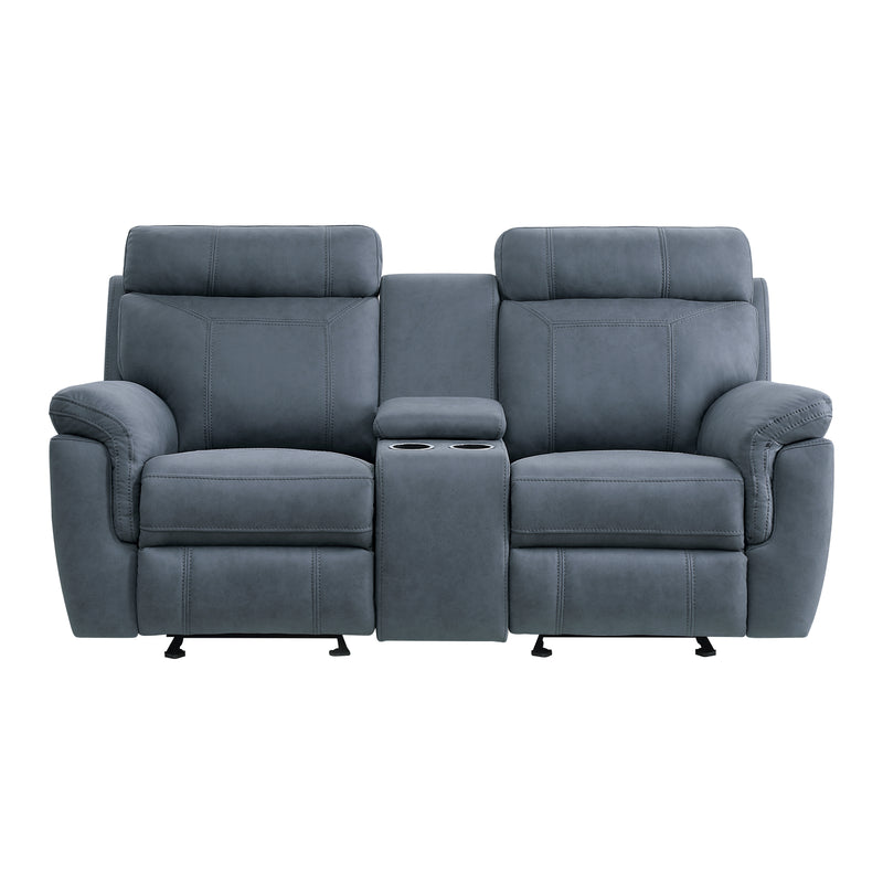 Clifton Double Glider Reclining Loveseat with Center Console in Blue - 9301BUE-2