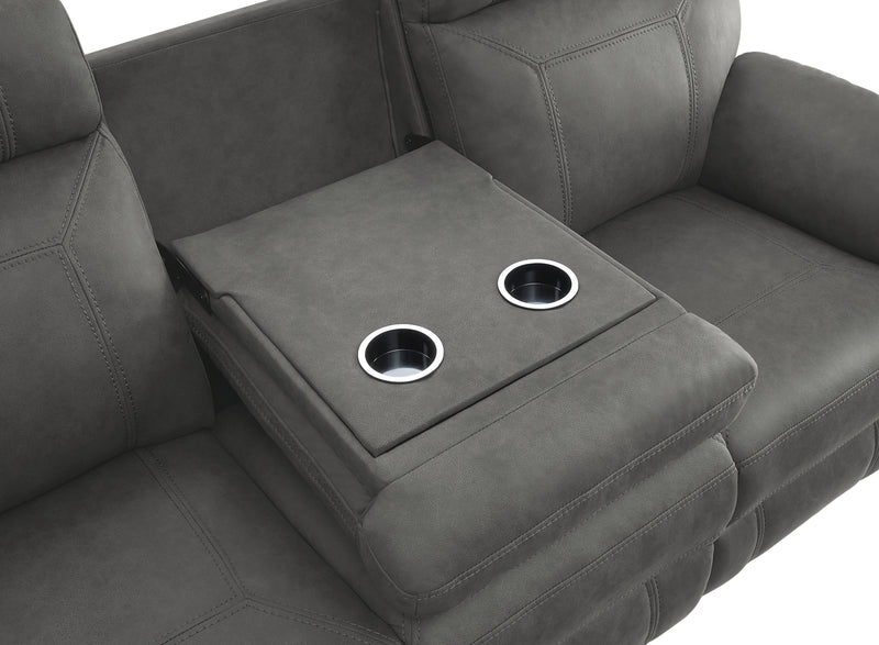 Clifton Double Reclining Sofa with Center Drop-Down Cup Holders in Gray - 9301GRY-3