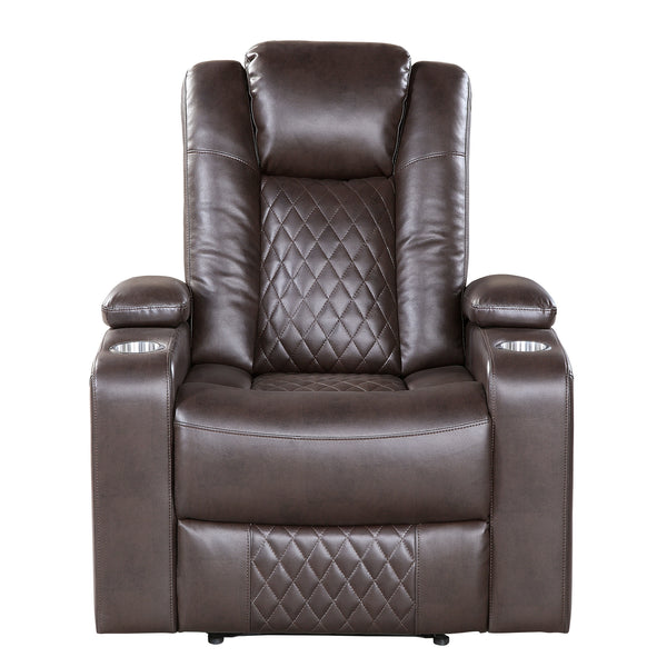 Caelan Power Reclining Chair with Power Headrest, Cup holders and Storage Arms in Brown - 9366DB-1PWH